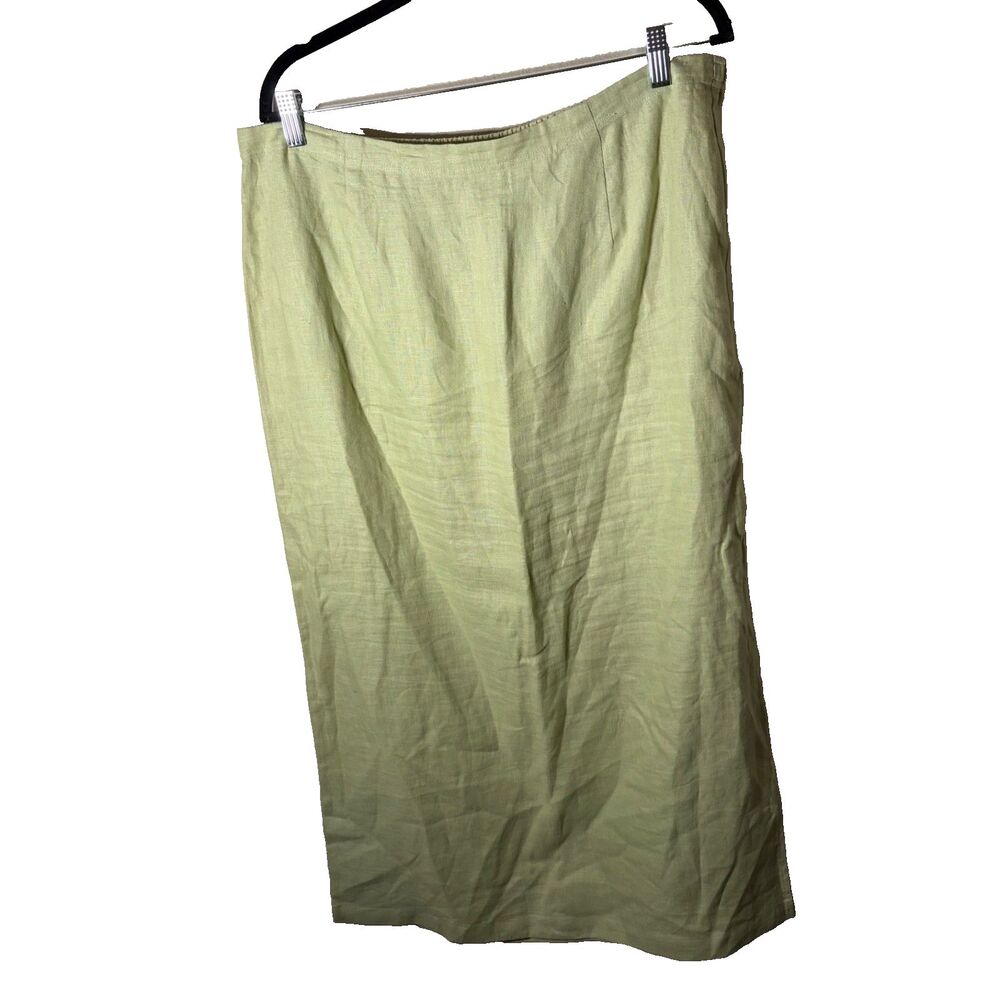 Vintage Parisian Works Skirt Women's 1X Green 100% Linen Long Pull On Casual